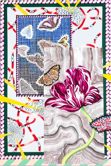 Laura Thiong-Toye, Pot Pourri, 2022, acrylique et encre sur papier marouflé sur bois,118x81 (credit: Greg Clément)