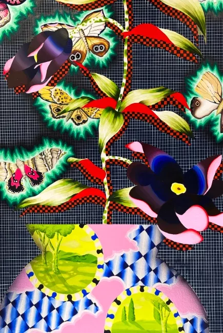 Laura Thiong-Toye, Murmure d’été, 2024, acrylique et encre sur papier marouflé sur bois, 79x59, (credit: Max Gigon) 